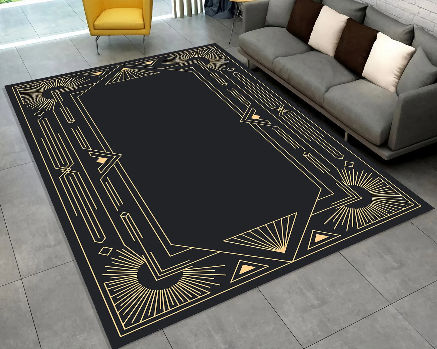 Art Deco Rug, Black Gold Striped Rug, Gold Lined Rug, Geometric Shaped Rug, Modern Decor, Home Decor Rug, Salon Abstract Minimalist Kitchen