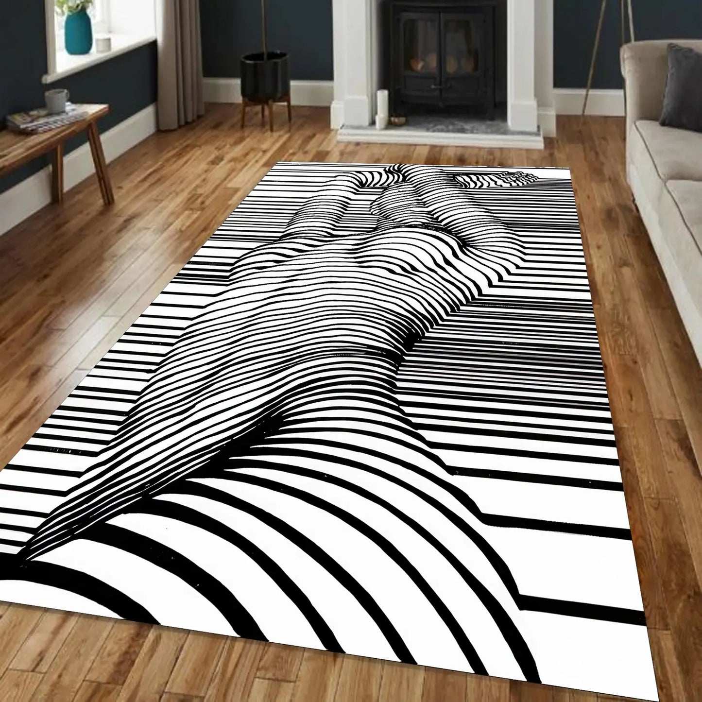 Abstract Black and White Line Art Rug, Modern Artistic Design for Living Room, Bedroom, or Office, Bold and Unique Contemporary Decor