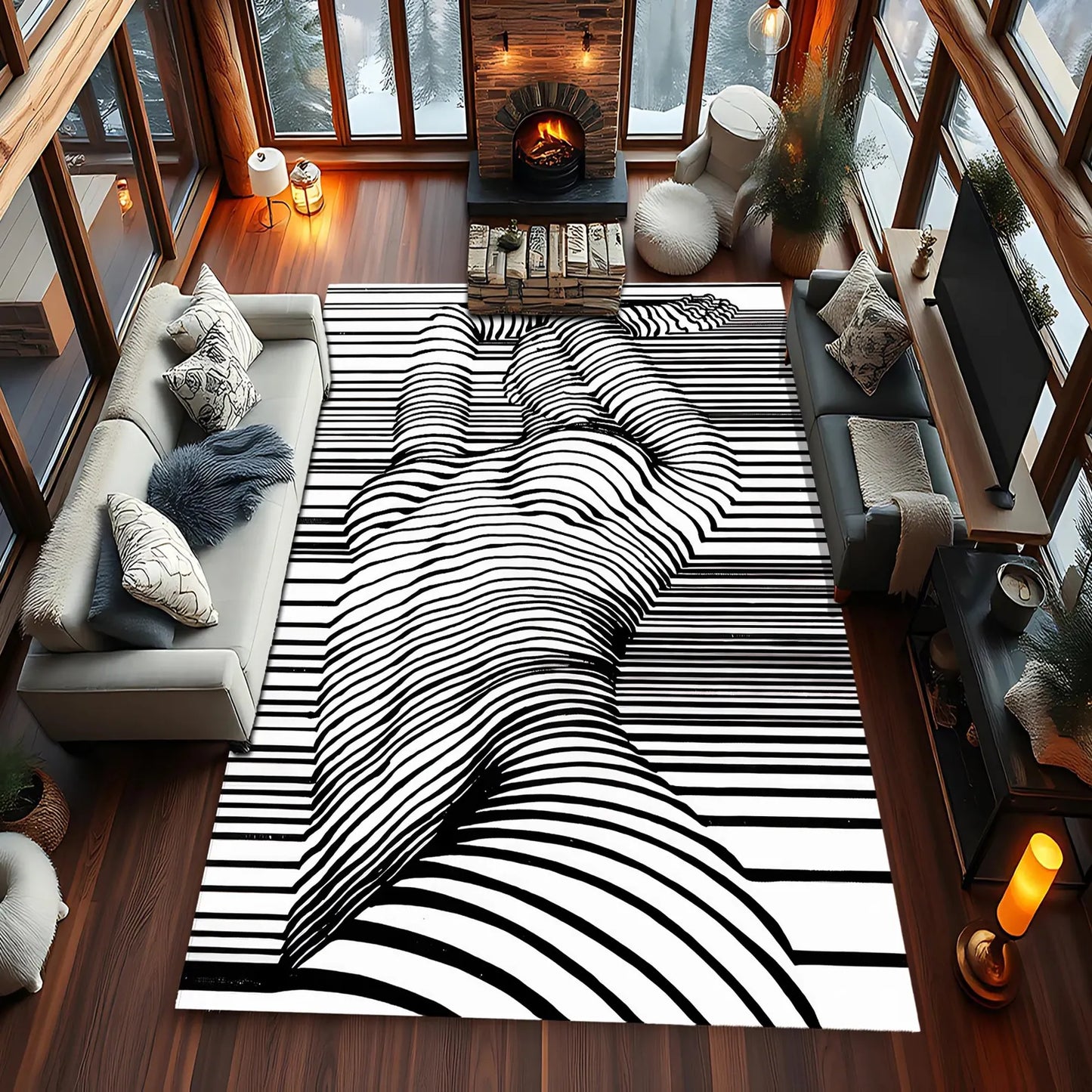 Abstract Black and White Line Art Rug, Modern Artistic Design for Living Room, Bedroom, or Office, Bold and Unique Contemporary Decor