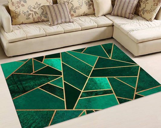 Emerald Geometric Rug, Modern Abstract Rug, Green Gold Carpet For Stylish Interior, Bold Contemporary Rug, Art Deco Inspired Living Room Rug